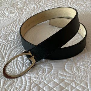 GUESS LADIES" "G" BUCKLE LEATHER BELT, Black with Silver Buckle, Size M